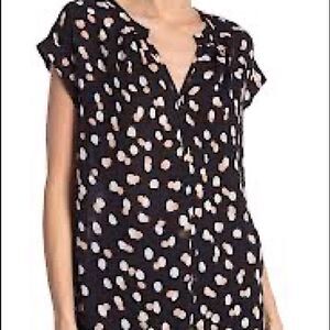 PHILOSOPHY black print Sheer Flowy Blouse Top cuffed sleeves XS
